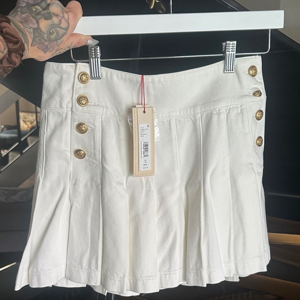 Alice + Olivia White Mini Skirt with Gold Buttons